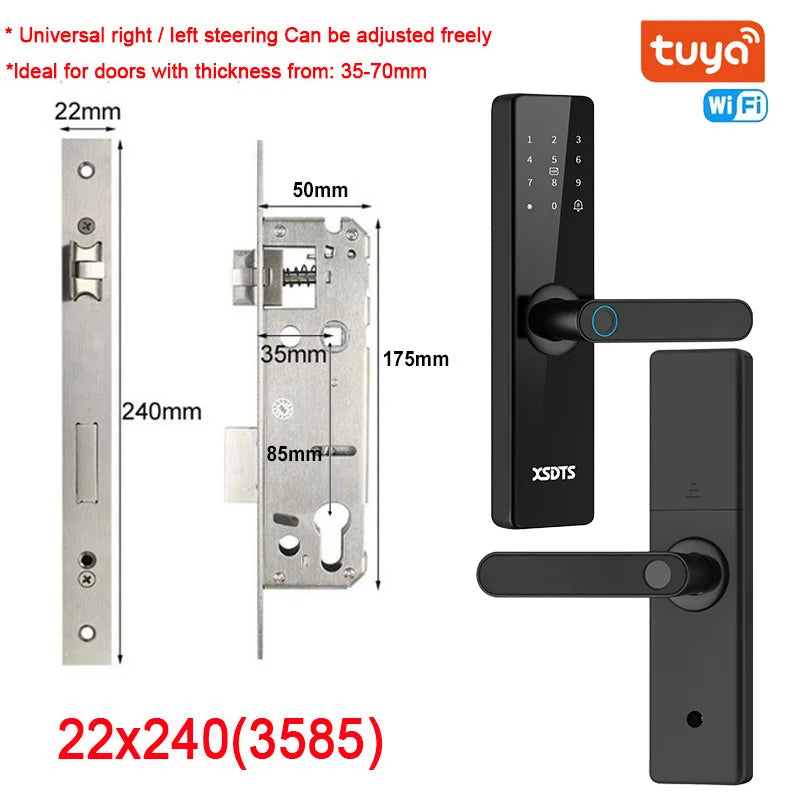 Tuya Wifi Electronic Smart Door Lock With Biometric Fingerprint / Smart Card / Password / Key Unlock/ USB Emergency Charge