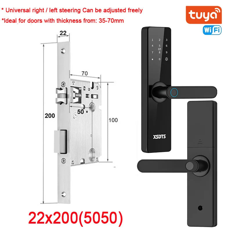 Tuya Wifi Electronic Smart Door Lock With Biometric Fingerprint / Smart Card / Password / Key Unlock/ USB Emergency Charge
