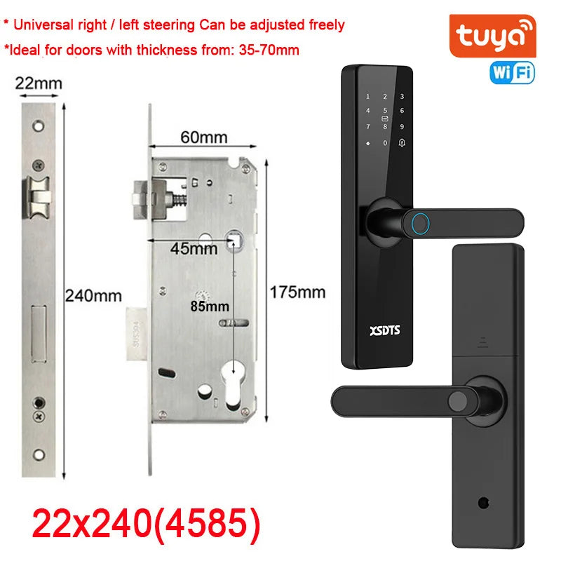 Tuya Wifi Electronic Smart Door Lock With Biometric Fingerprint / Smart Card / Password / Key Unlock/ USB Emergency Charge
