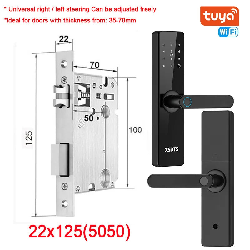 Tuya Wifi Electronic Smart Door Lock With Biometric Fingerprint / Smart Card / Password / Key Unlock/ USB Emergency Charge