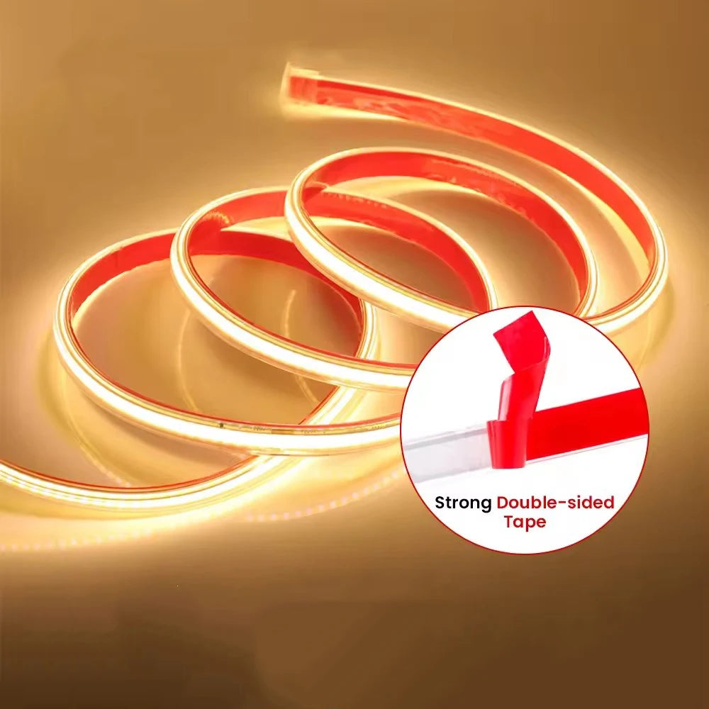 COB LED Strip 220V Switch ON/OFF with EU Plug 220V LED Strip Lights Waterproof Flexible Lamp Tape for Kitchen Home Room Decor