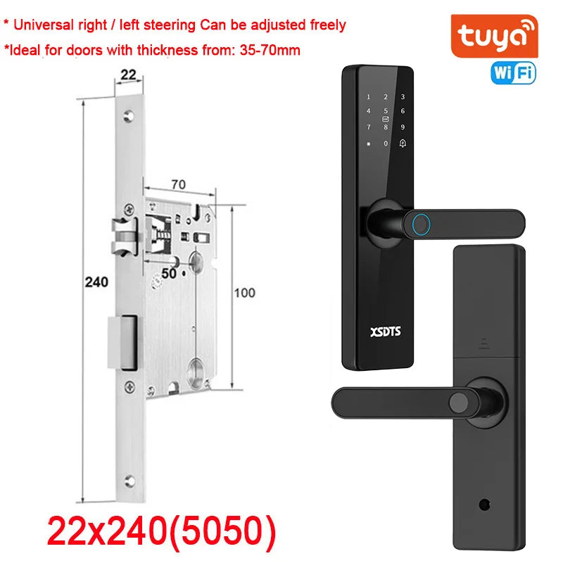 Tuya Wifi Electronic Smart Door Lock With Biometric Fingerprint / Smart Card / Password / Key Unlock/ USB Emergency Charge