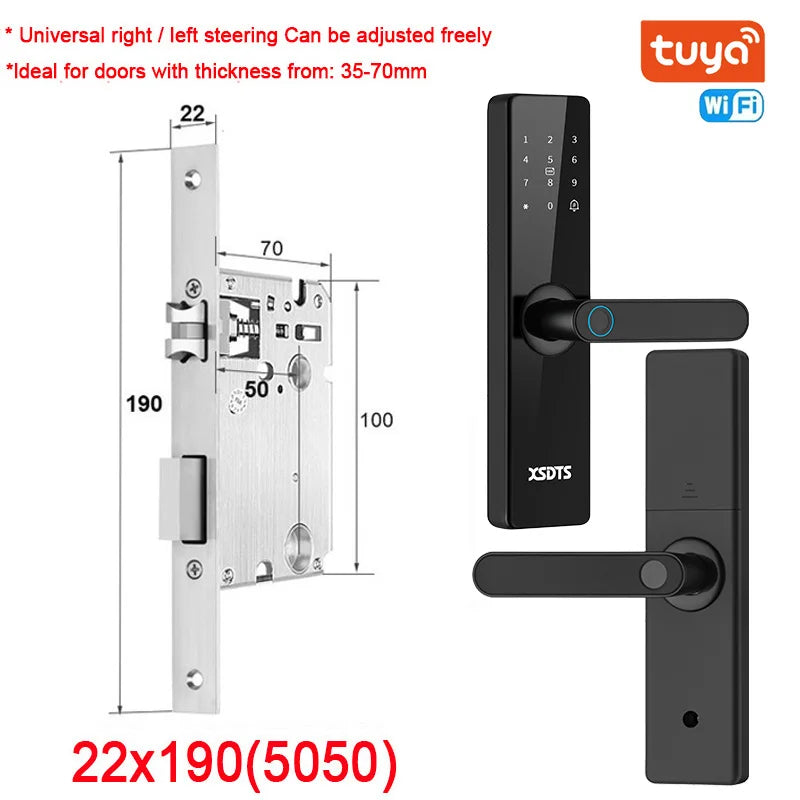 Tuya Wifi Electronic Smart Door Lock With Biometric Fingerprint / Smart Card / Password / Key Unlock/ USB Emergency Charge