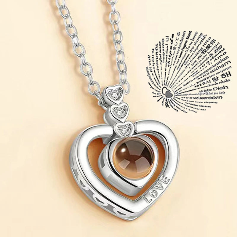 "I Love You" Necklace with 100 Languages and Premium Gift Box + FREE GIFT: 100 Languages Ring