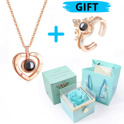 "I Love You" Necklace with 100 Languages and Premium Gift Box + FREE GIFT: 100 Languages Ring