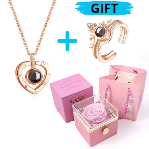 "I Love You" Necklace with 100 Languages and Premium Gift Box + FREE GIFT: 100 Languages Ring