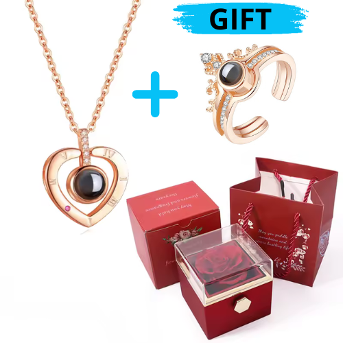 "I Love You" Necklace with 100 Languages and Premium Gift Box + FREE GIFT: 100 Languages Ring