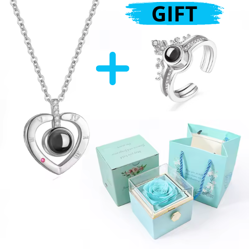 "I Love You" Necklace with 100 Languages and Premium Gift Box + FREE GIFT: 100 Languages Ring