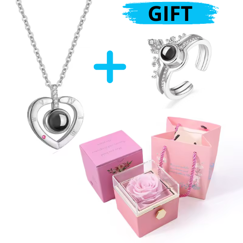 "I Love You" Necklace with 100 Languages and Premium Gift Box + FREE GIFT: 100 Languages Ring