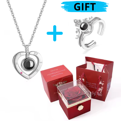 "I Love You" Necklace with 100 Languages and Premium Gift Box + FREE GIFT: 100 Languages Ring